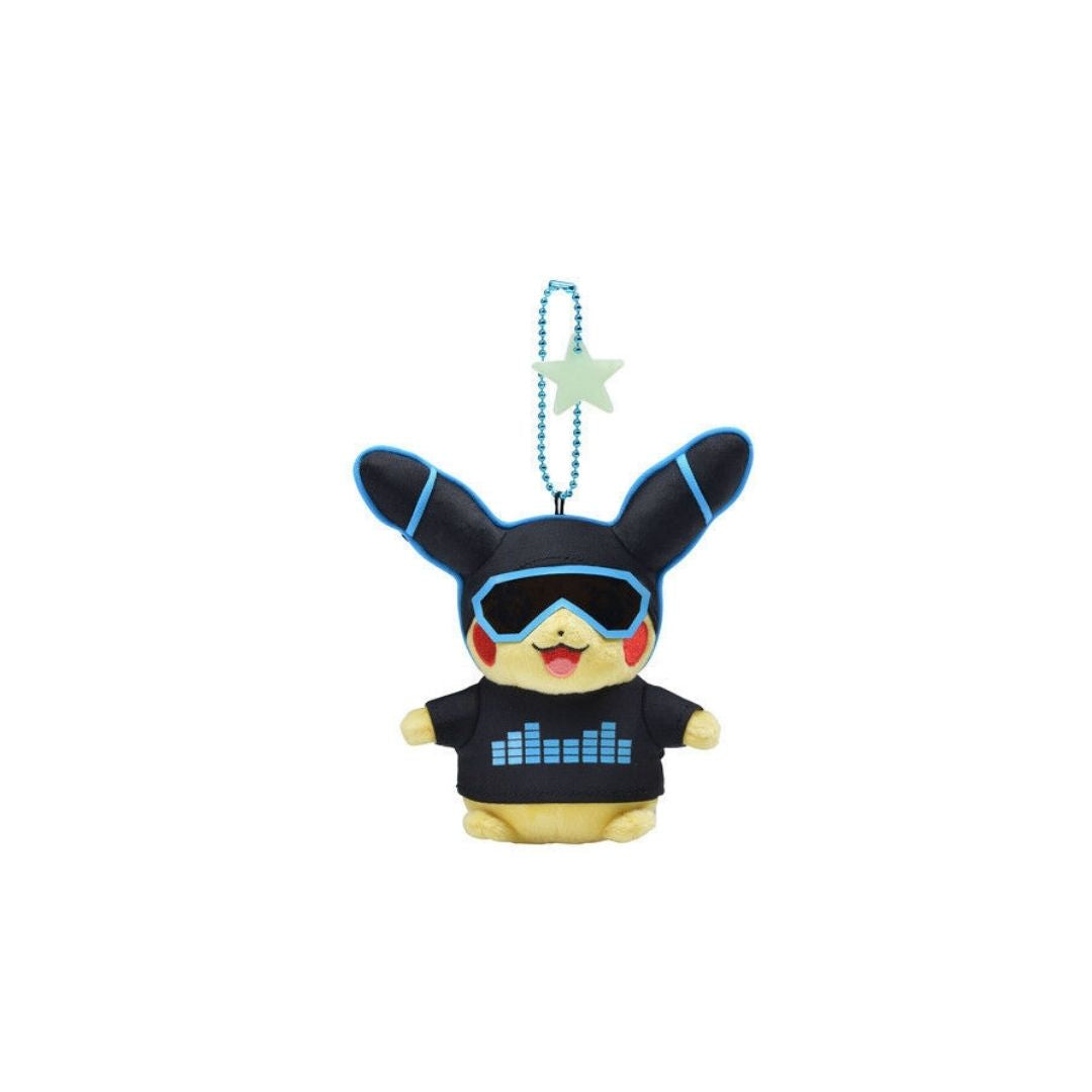Neon Pikachu Blue Mascot Plush Keychain - Pokémon Center Science